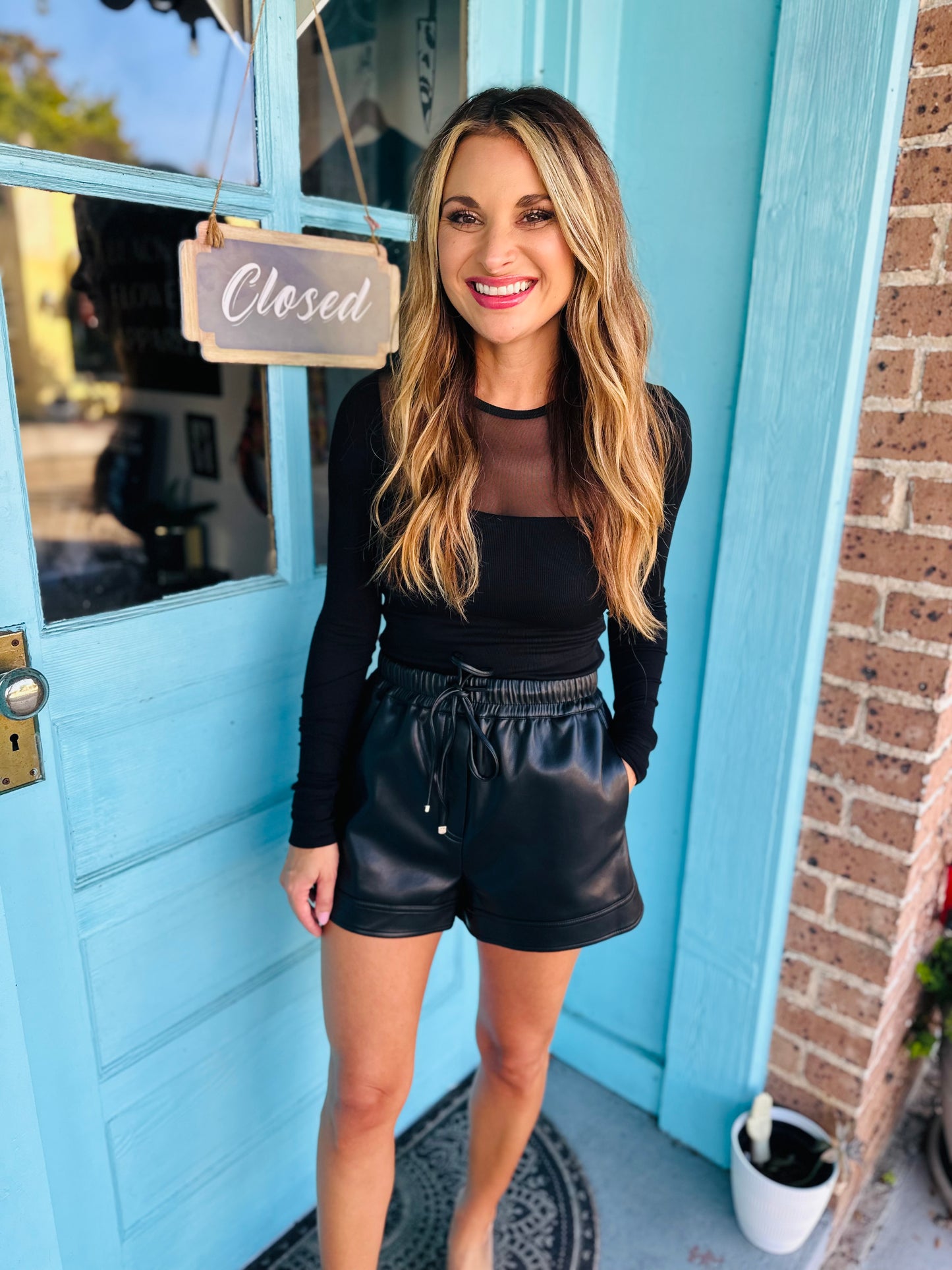 Gina Faux Leather Shorts- Black