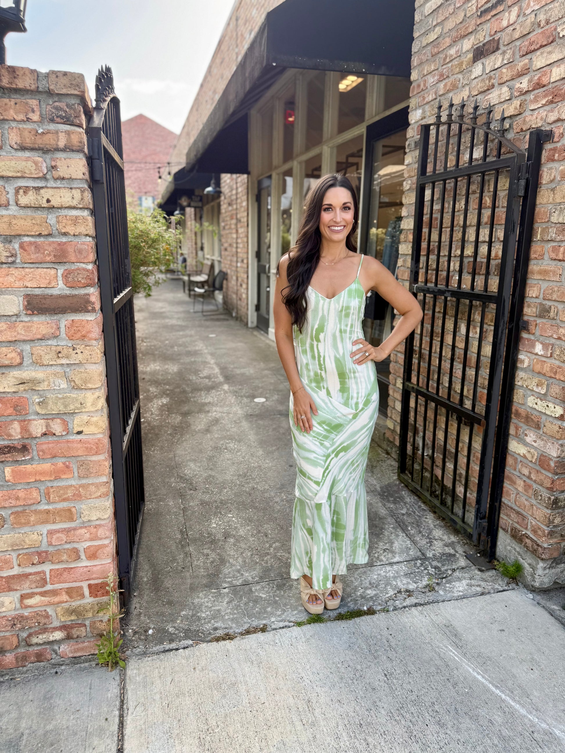 storm green dress Ida Storm Green Embellished Maxi Dress with Cape Sleeves Frock and Frill