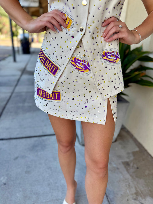 Queen LSU Scattered Logo Rhinestone Skirt