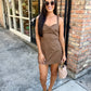 Kickoff Twist Romper Dress- Brown