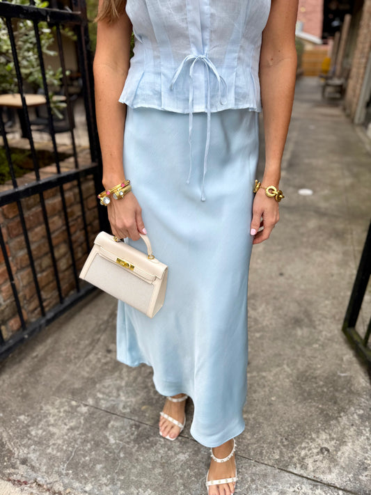 St. Germain Satin Maxi Skirt- Baby Blue