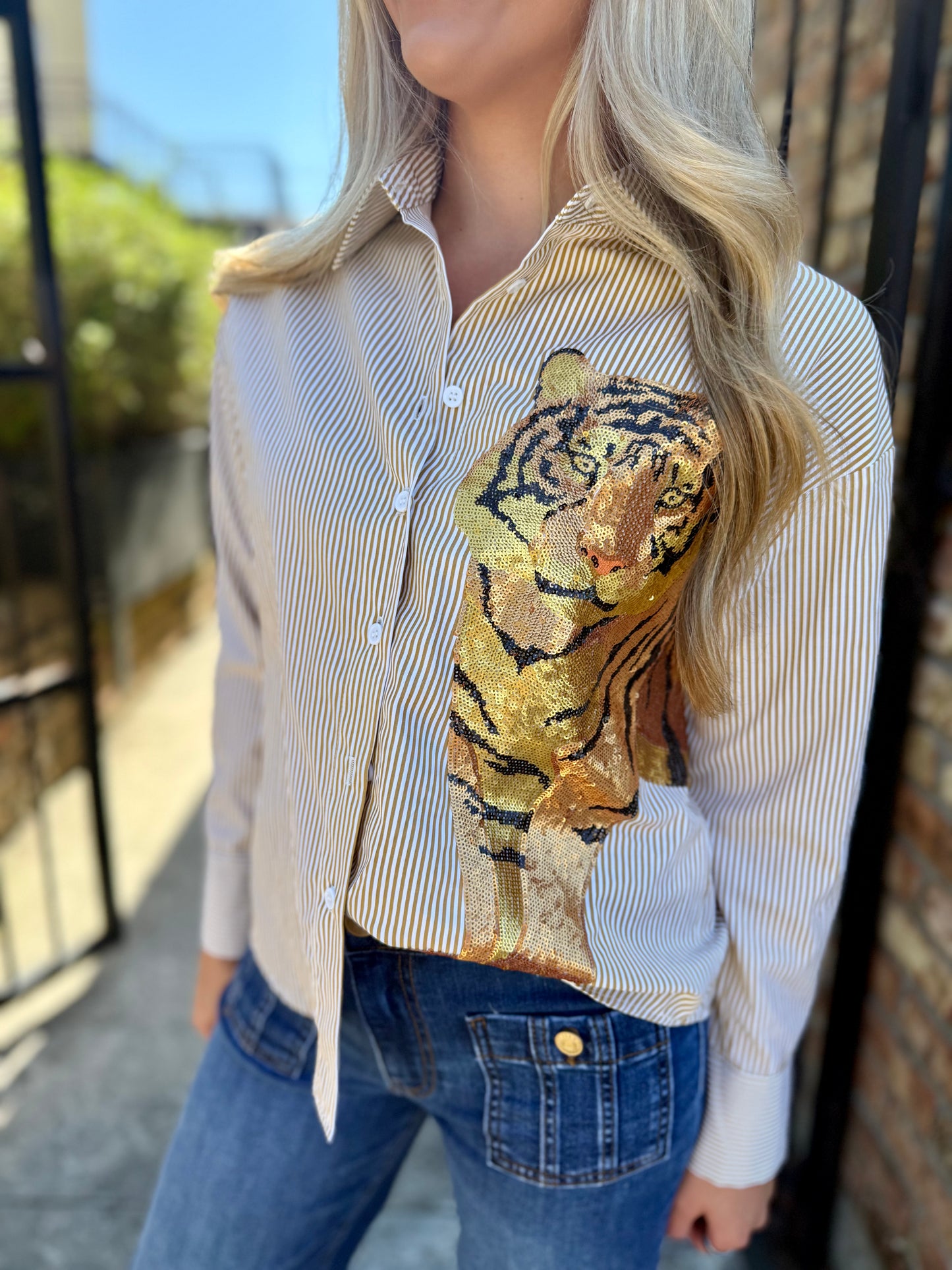 Tiger Striped Button Down