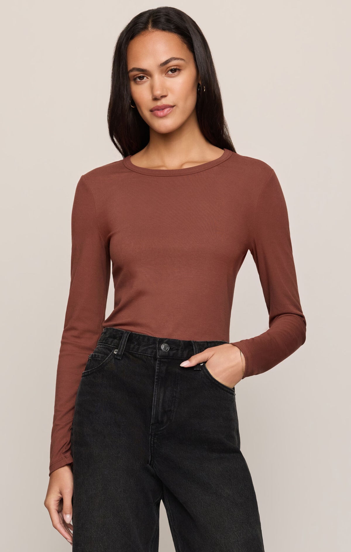 Z Supply Second Skin LS Tee- Dk Rosewood
