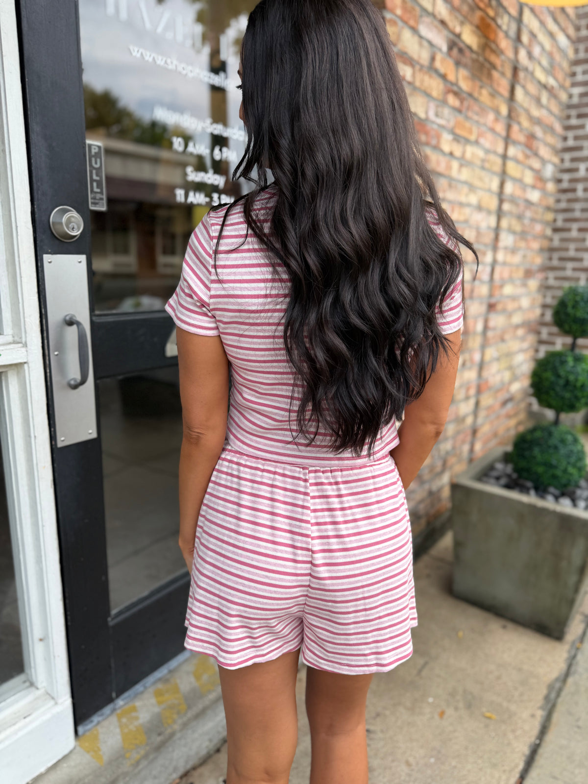 Nicole Striped Ribbed Tee- Pink/Rose