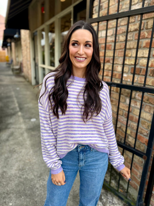 Haley Stripe Knit Sweater- Lavender