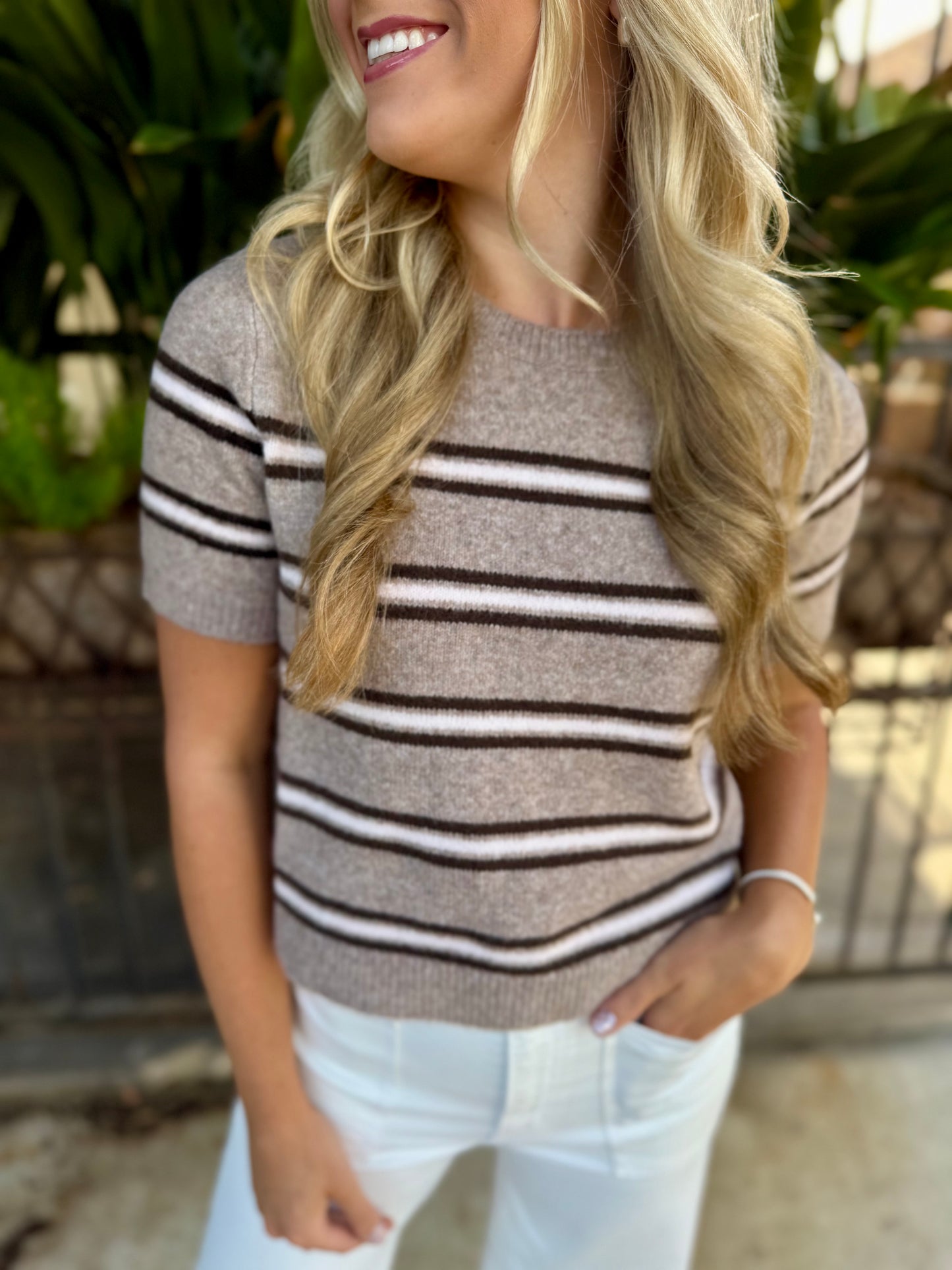 Z Supply Gatewood Stripe Sweater Top- Heather Ash