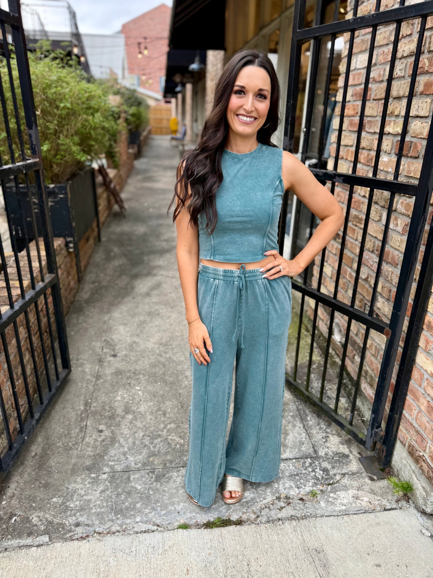 FP Mineral Washed 2 PC Pants Set- Dark Teal