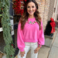 Peppermint Neck Sweatshirt- Hot Pink