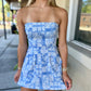 Patched Pattern Tube Mini Romper- Blue