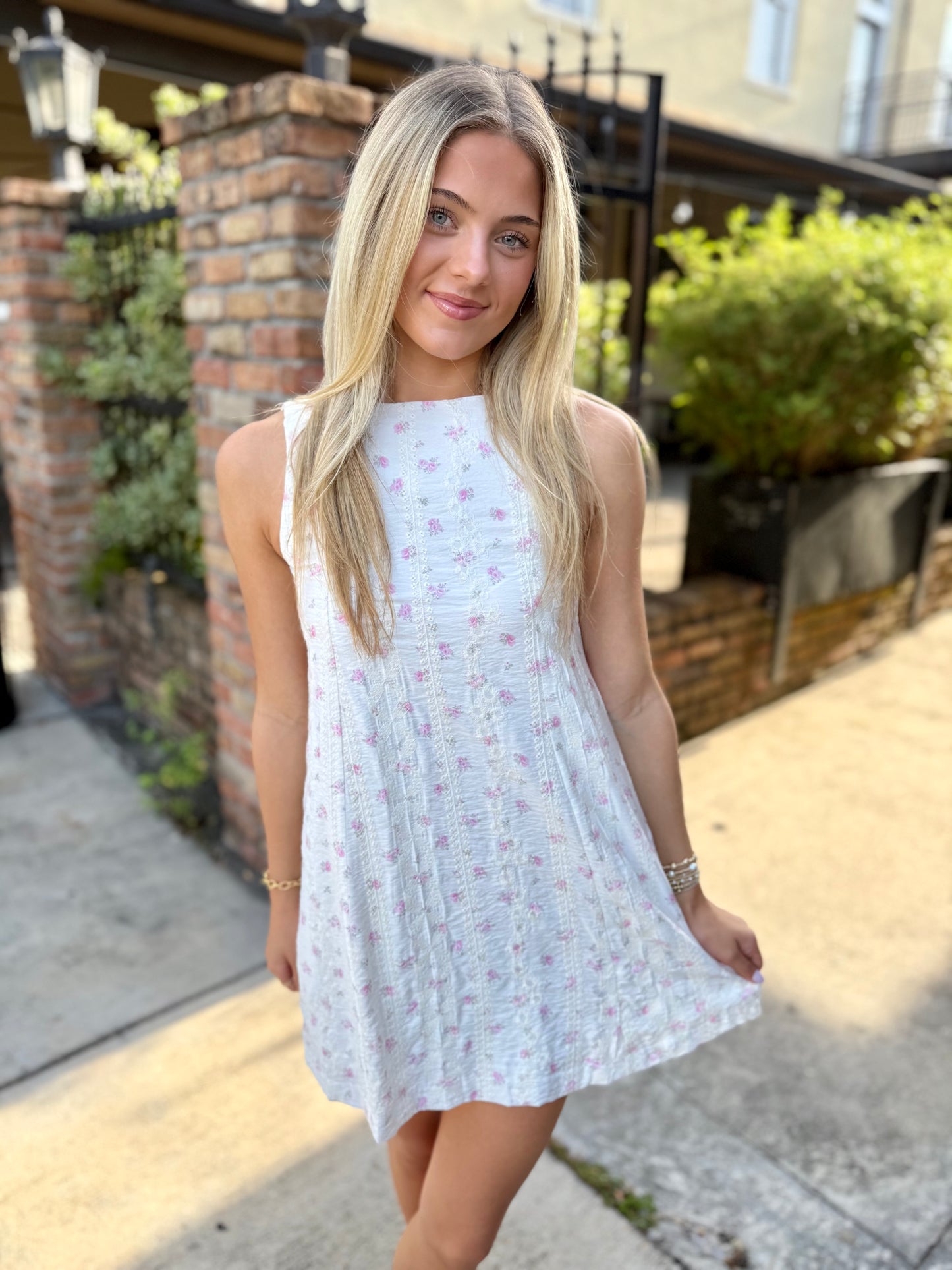 Ditsy Eyelet Mini Dress- Pink Pop