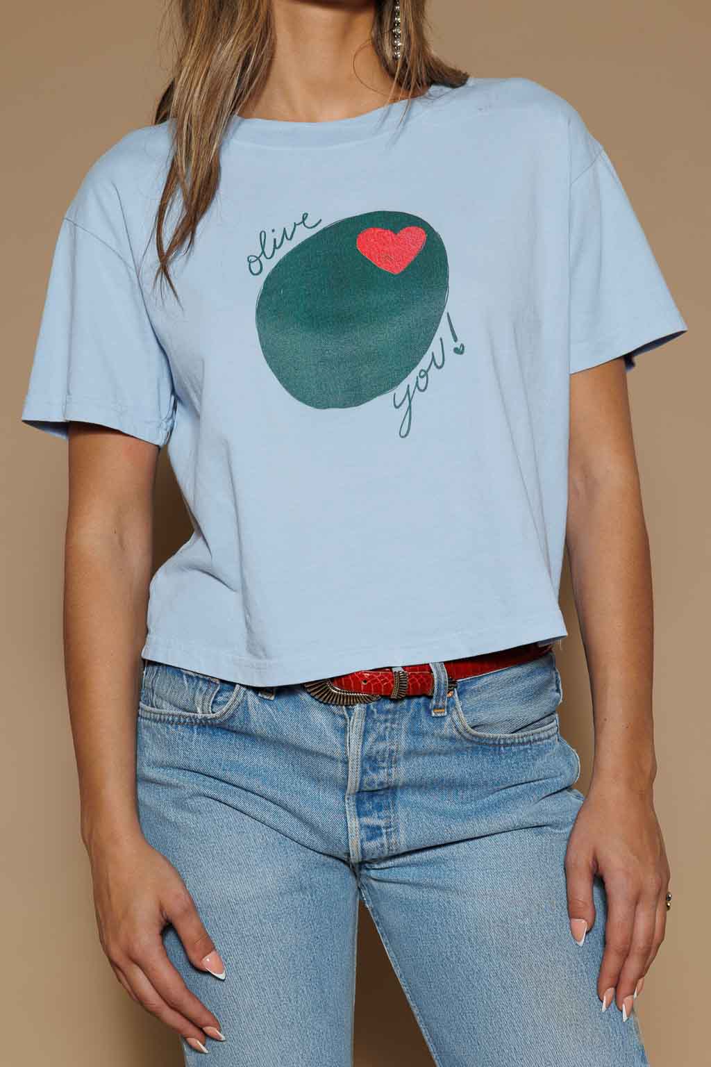 Olive You Cropped Tee- Blue