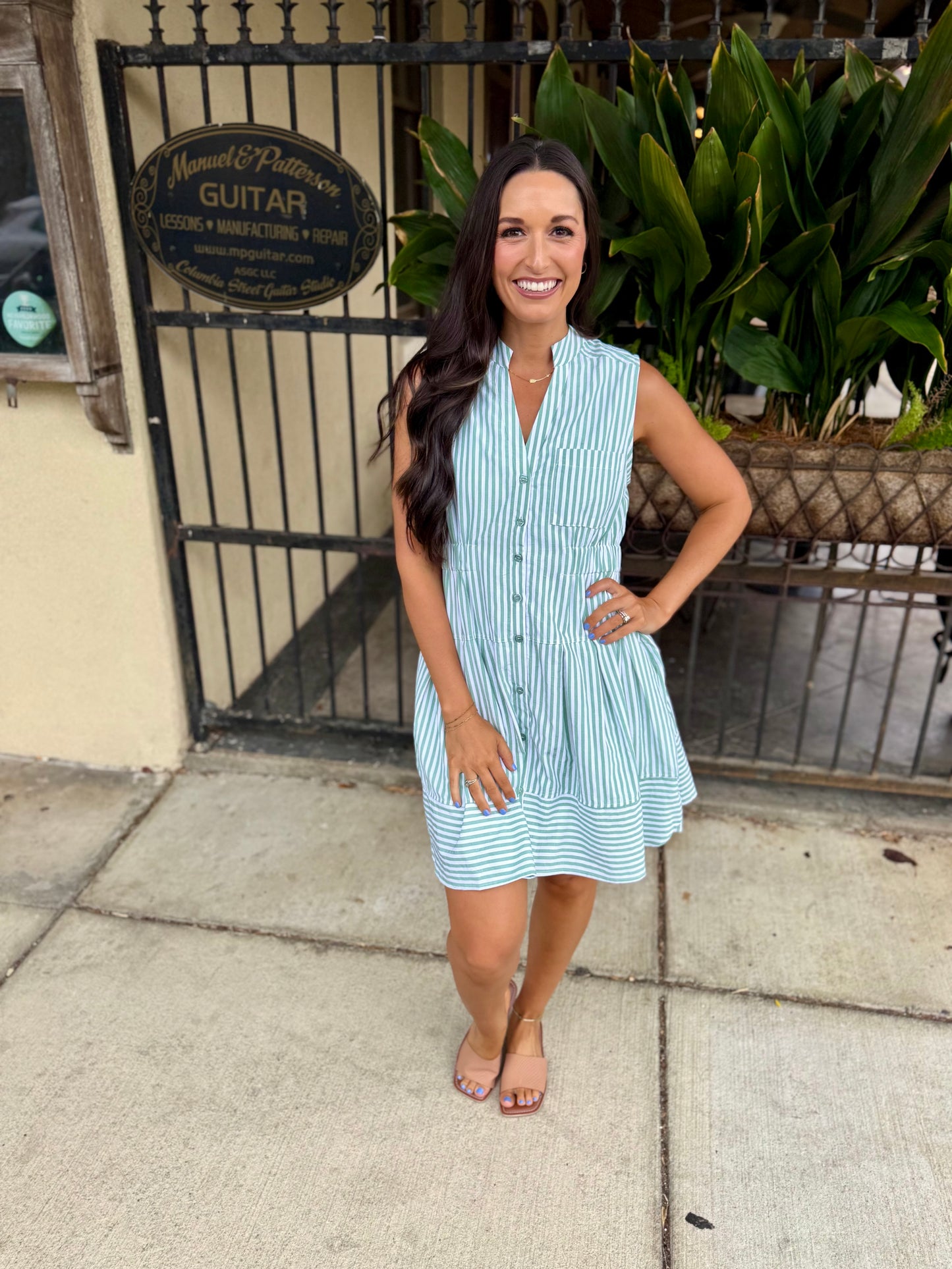 Liv Striped Dress- Sage