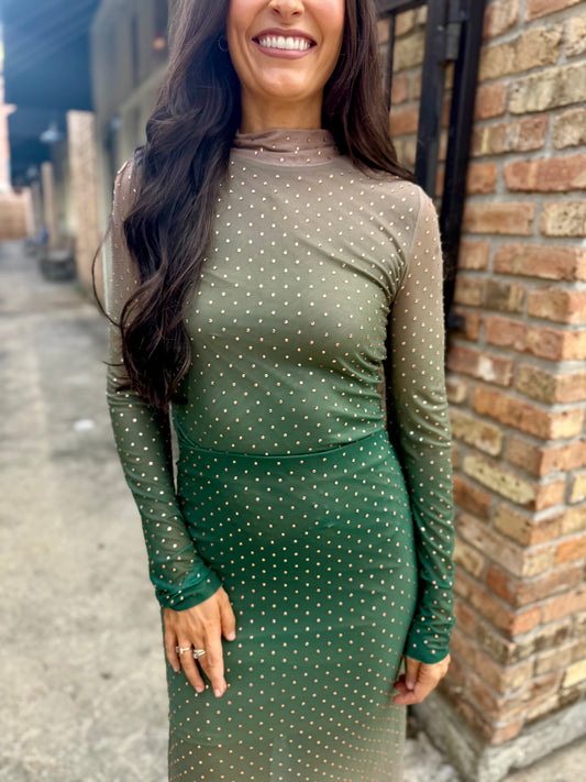 Embellished Mesh Top- Ombre Green