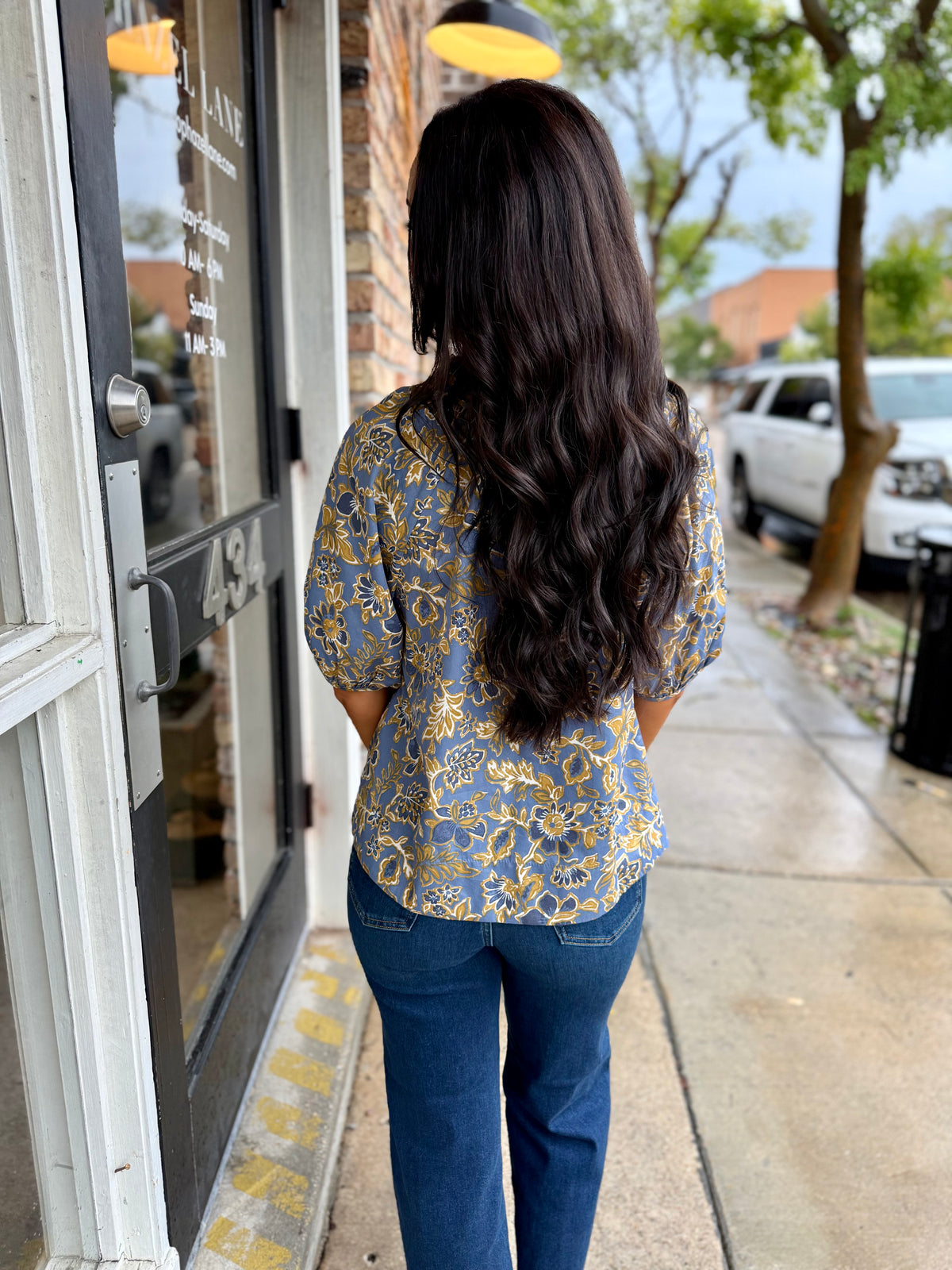 Luke Indigo Floral Ruffle Top
