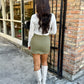 Polka Dot Scalloped Mini Skirt- Olive