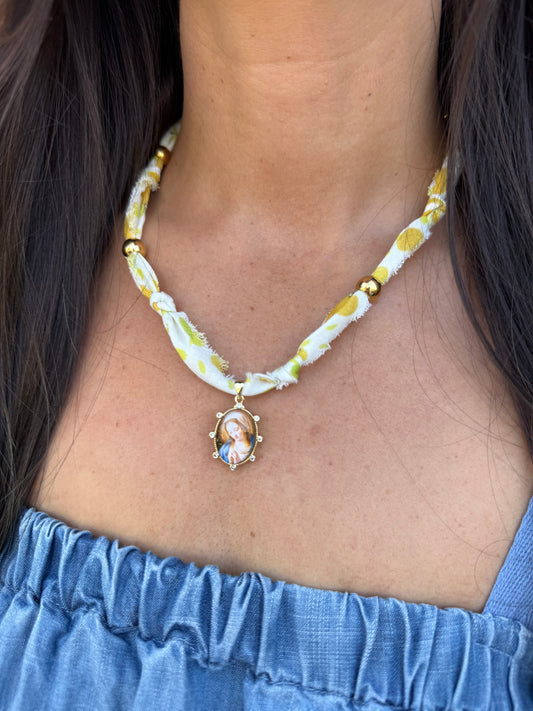 Scarf Necklace- Yellow/Madonna & Child