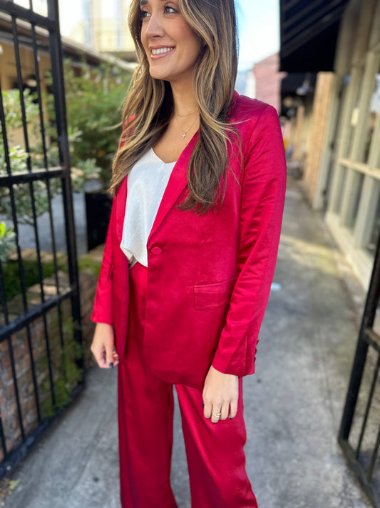 Sutton Satin Blazer- Red