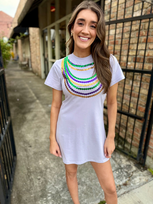 Mardi Gras Bead Dress- Lavender
