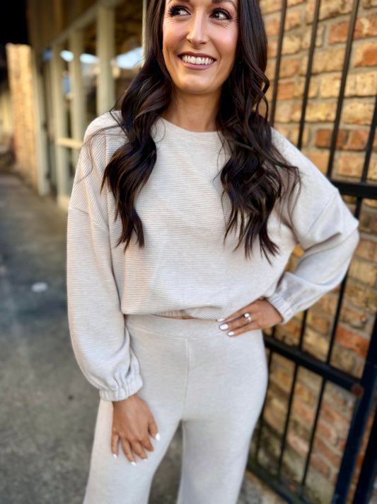 Locket Gathered LS Top- Oatmeal