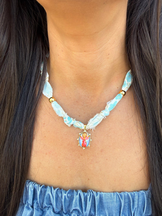 Scarf Necklace- Blue/Guardian Angel