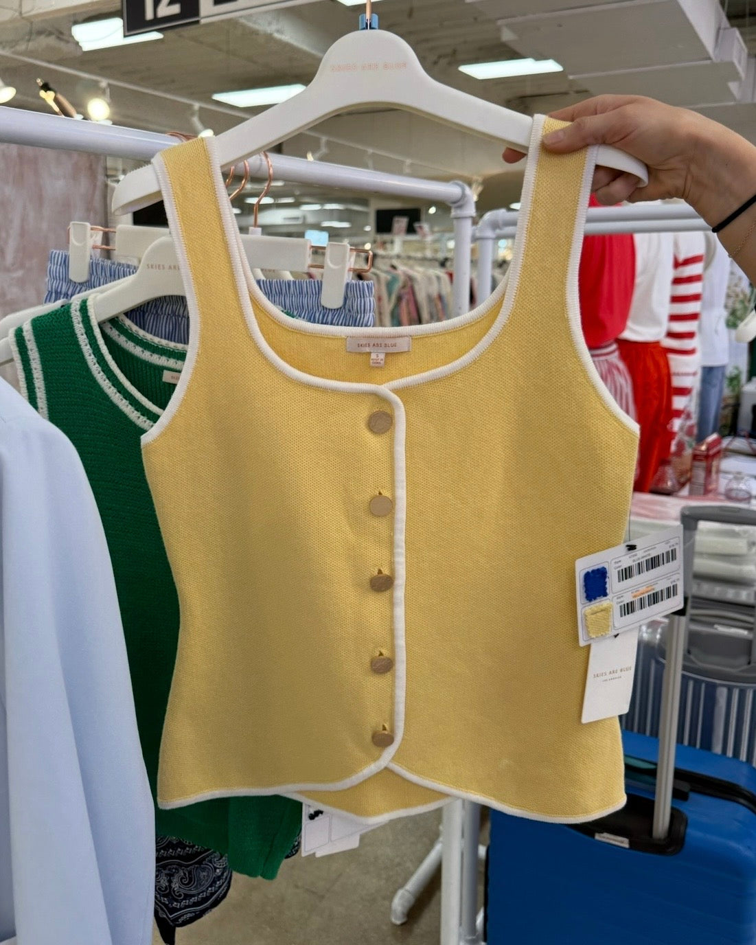 Dillon Vest Button Tank- Yellow & White