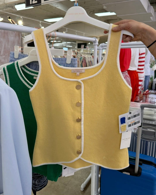 Dillon Vest Button Tank- Yellow & White