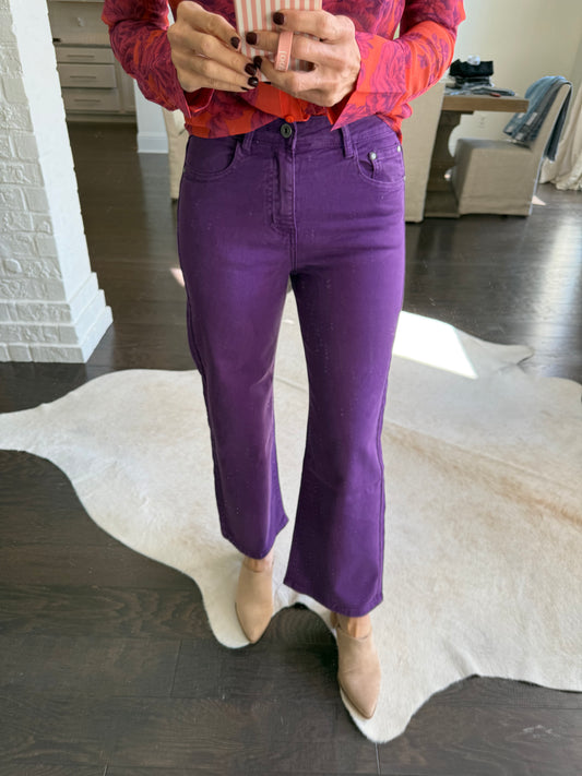Downtown Cropped Wide Leg Denim- Purple