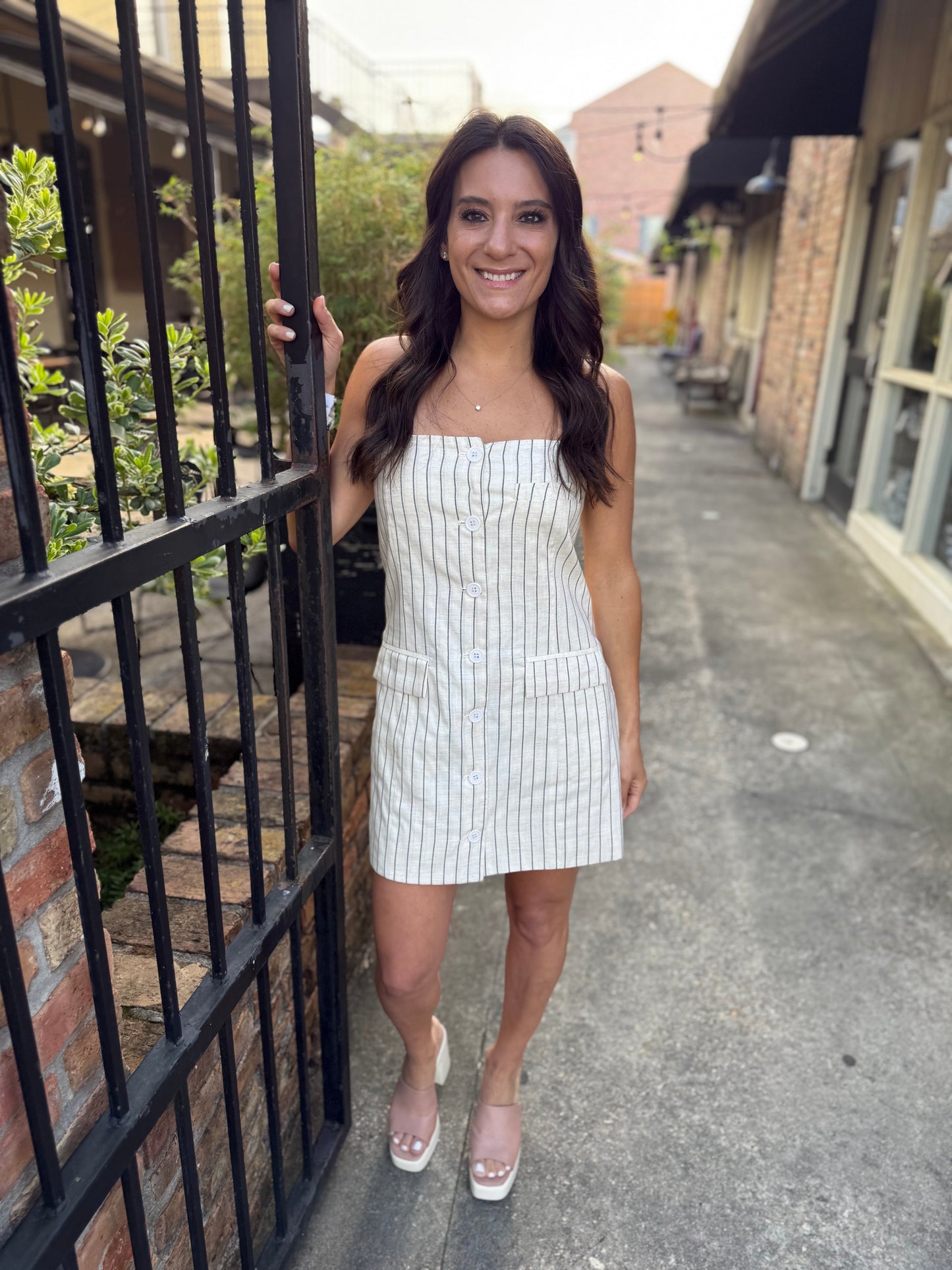 Trinity Striped Button Dress- Melange