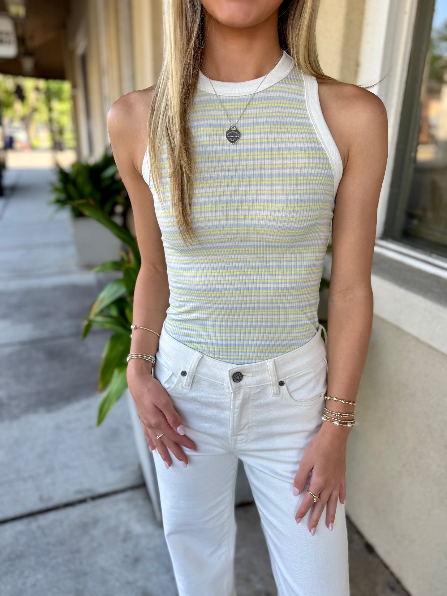 Astra Racerback Tank- Lemon Stripe