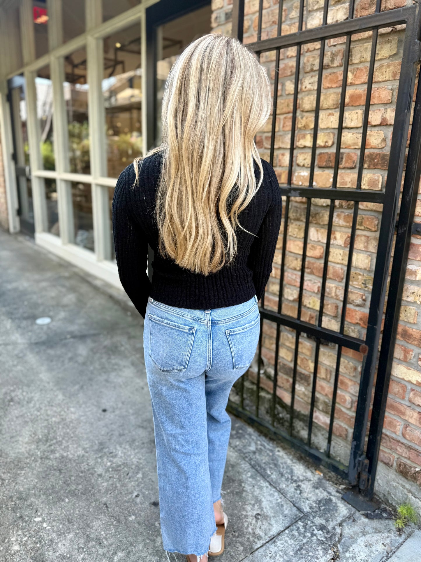 Dylan Ribbed Knit Sweater Top- Black