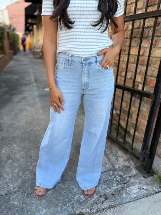 Raven Mom Wide Leg Denim- Light Wash