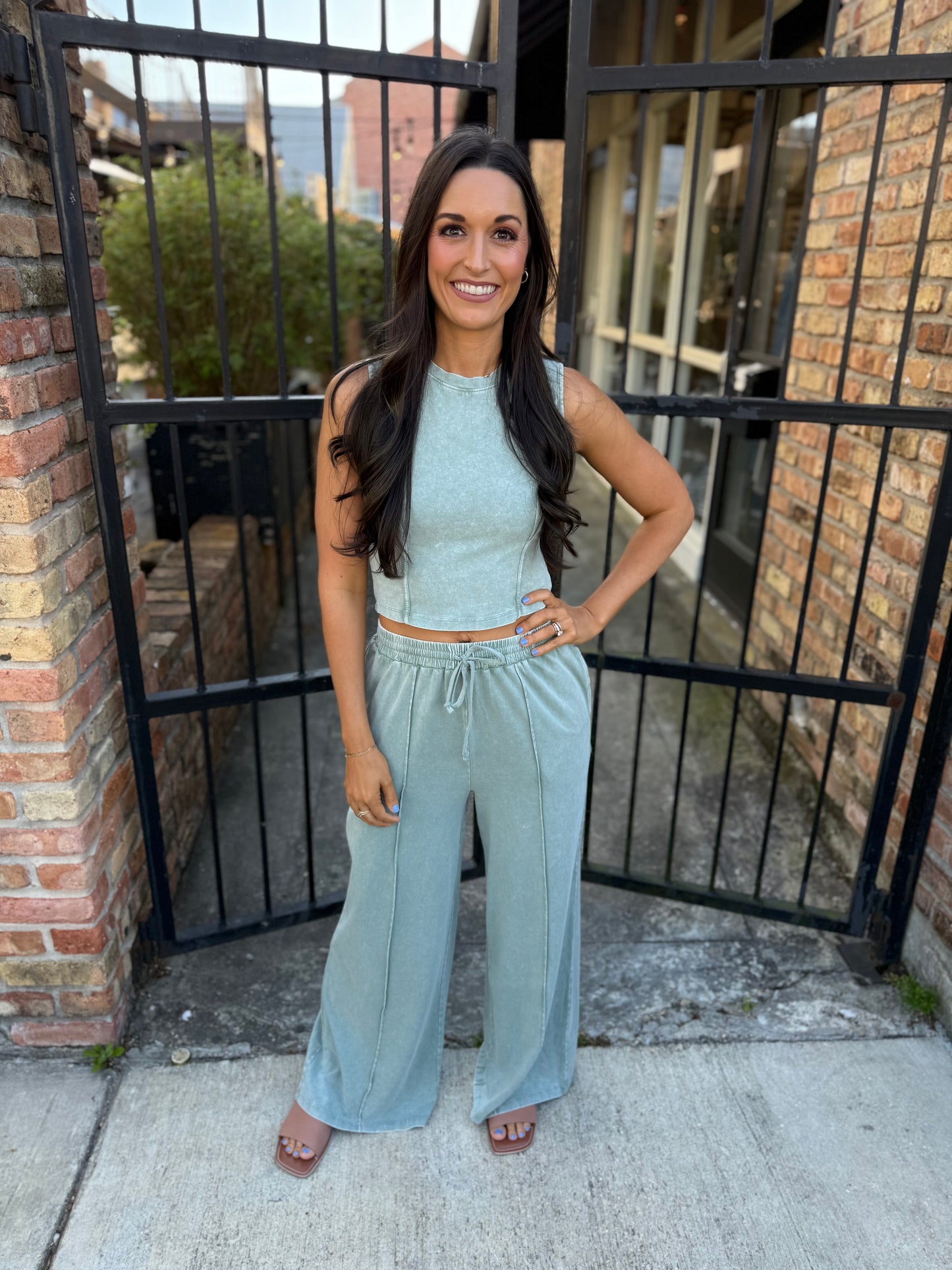 FP Mineral Washed 2 PC Pants Set- Sage Green