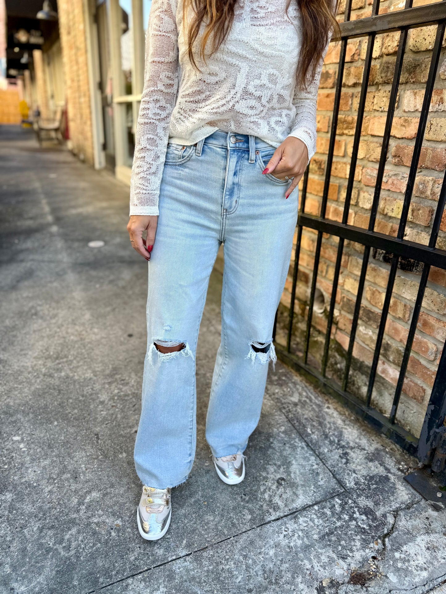 Pleaser HR Wide Ankle Denim- Charisma Distressed