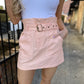Belted Paper Bag Waist Twill Skirt- Light Pink/Peach