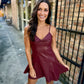 Veronica Faux Leather Dress- Burgundy