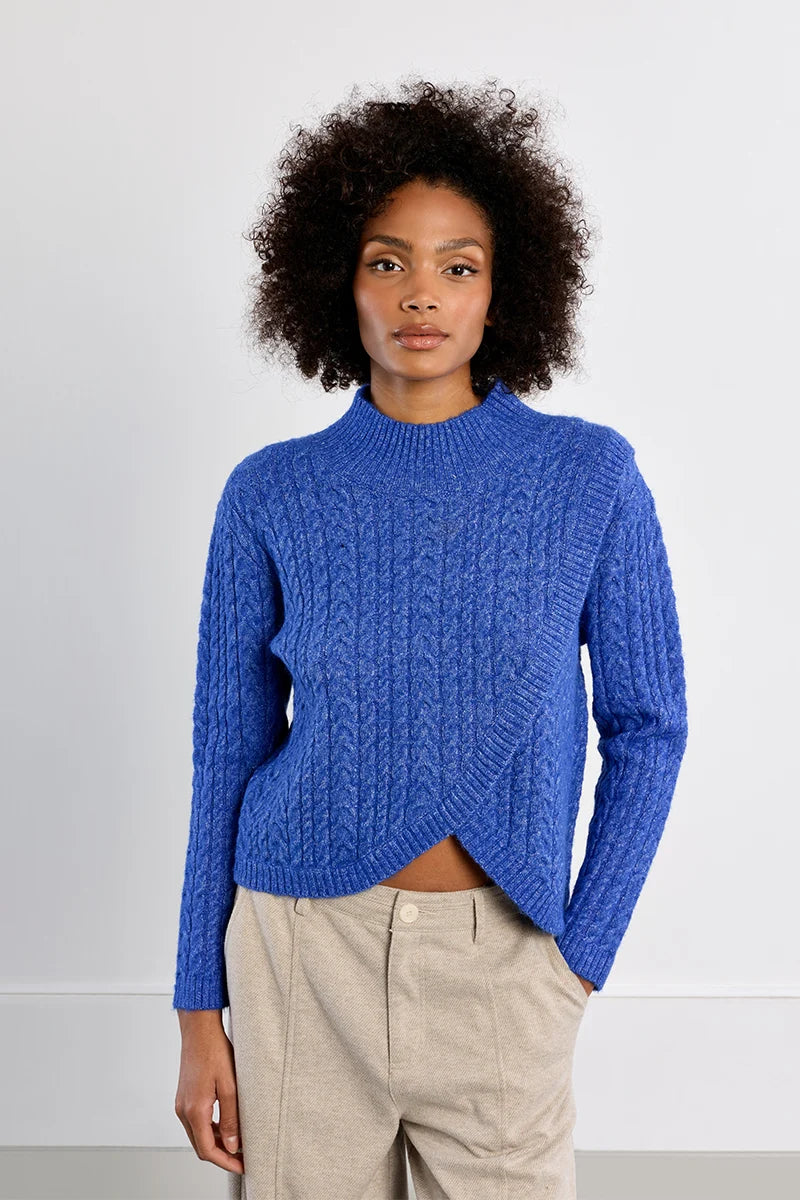 Asymmetrical Cable Sweater- Royal Blue