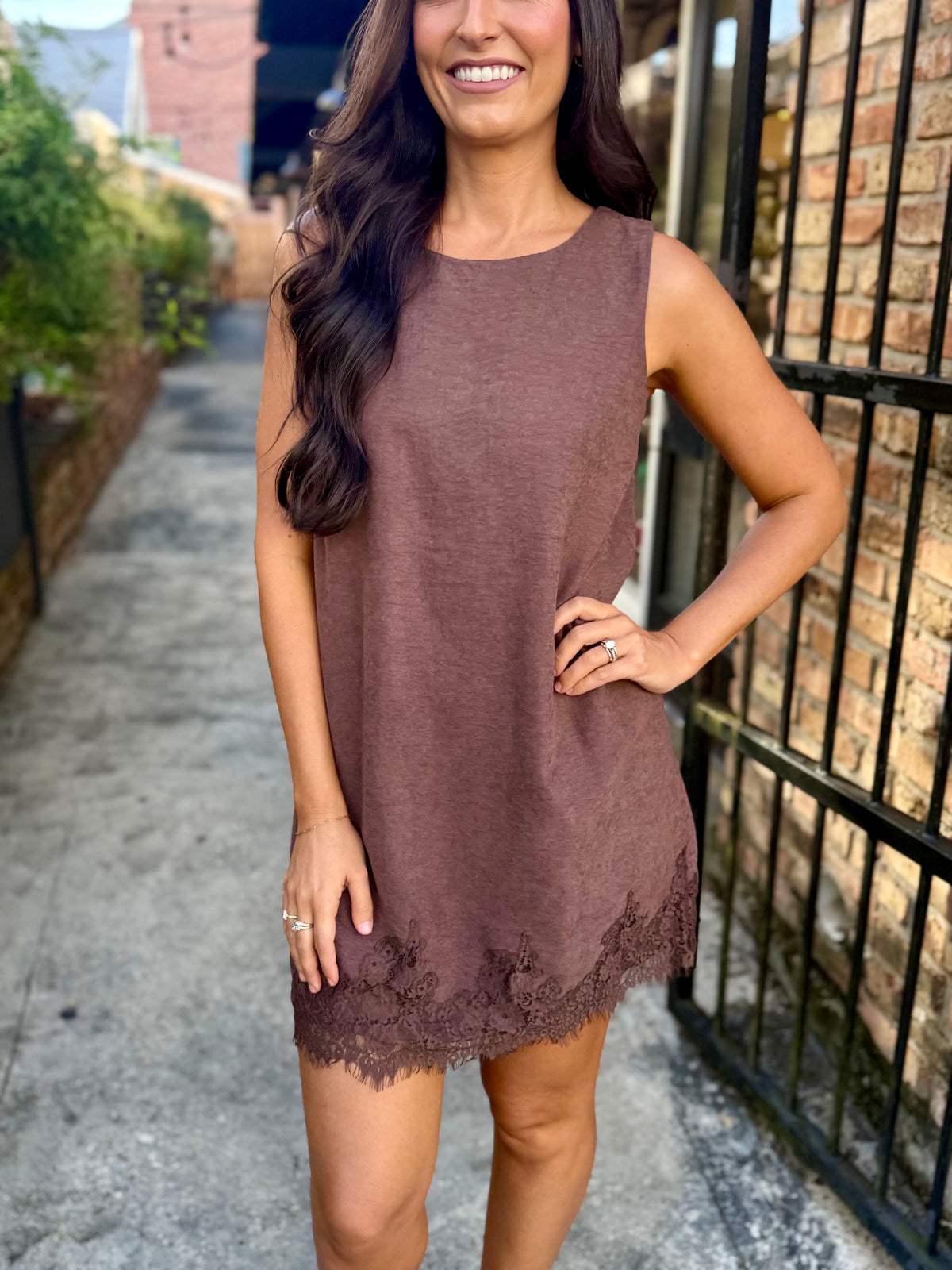 Lacey Suede Dress- Brown