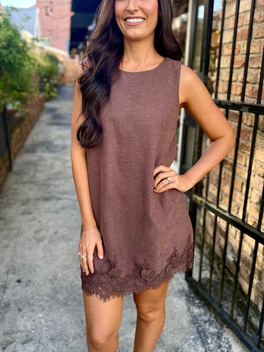 Lacey Suede Dress- Brown