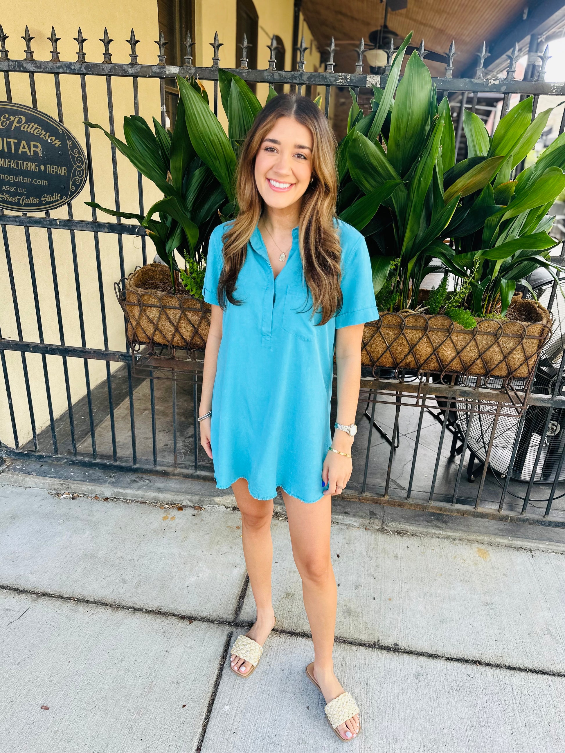 Moon Washed Denim Mini Dress- Sky Blue Hazel Lane Boutique Moon Washed Denim Mini Dress- Sky Blue Hazel Lane Boutique