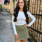 Polka Dot Scalloped Mini Skirt- Olive