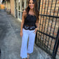 Embroidered Eyelet Peplum- Black