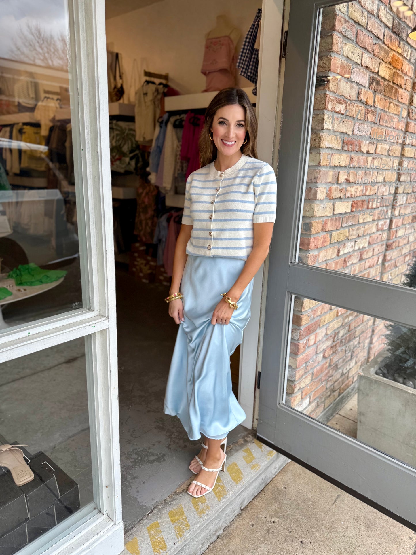 Naomi Striped Cardigan Top- Ice Blue