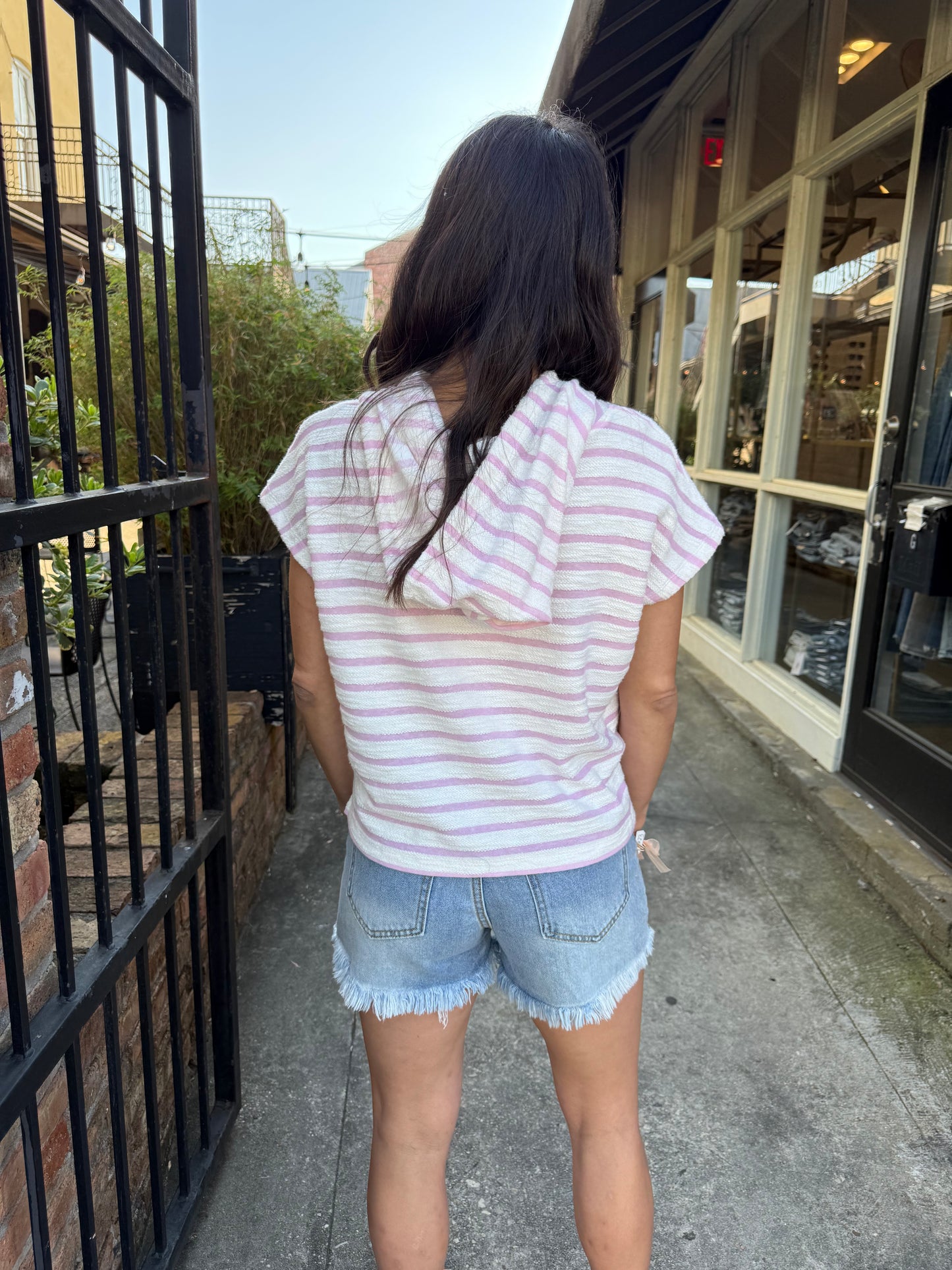 Davis Striped Hooded Top- Pink