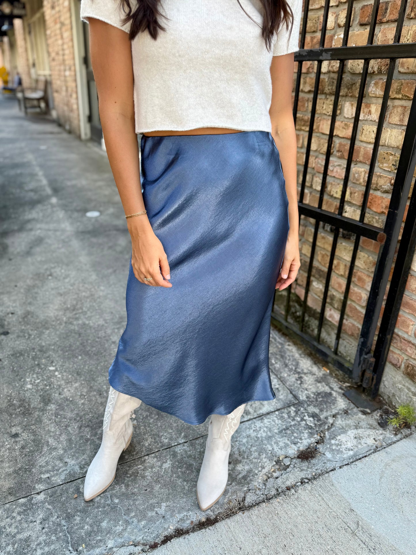 Kaylee Satin Maxi Skirt- Dusty Navy