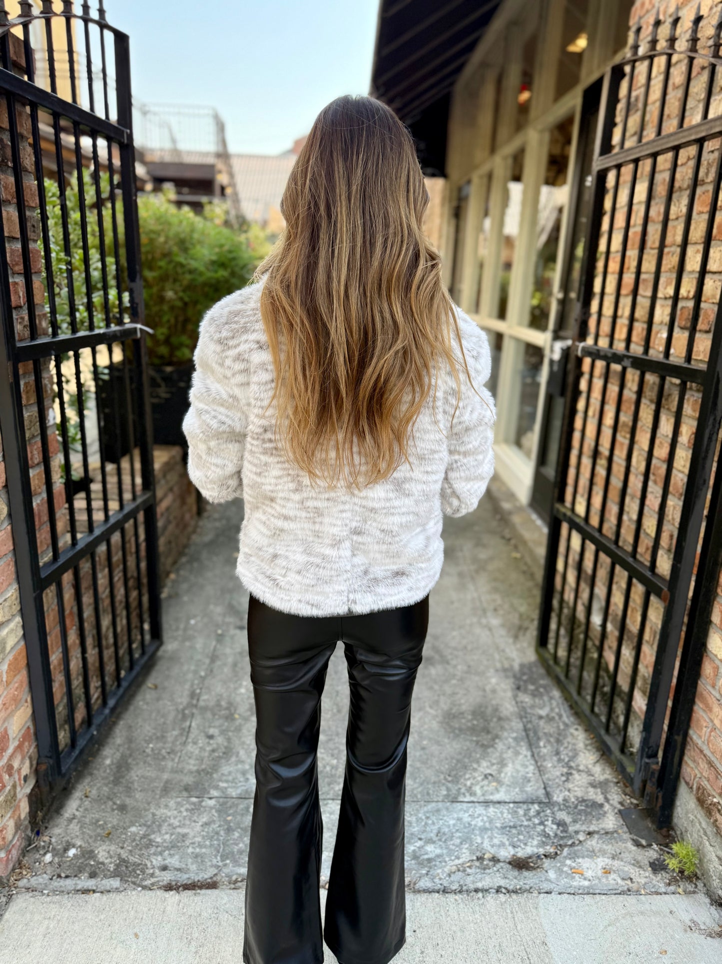 Pretty Fab Faux Fur Jacket- Ivory/Grey