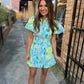 Dylan Puff Mini Dress- Lime Multi