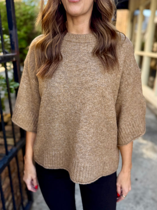 Fallow Flared Sweater Top- Camel