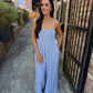 Garden Sun Smocked Jumpsuit- Blue