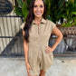 Seedling Contrast Stitch Romper- Khaki Ivory