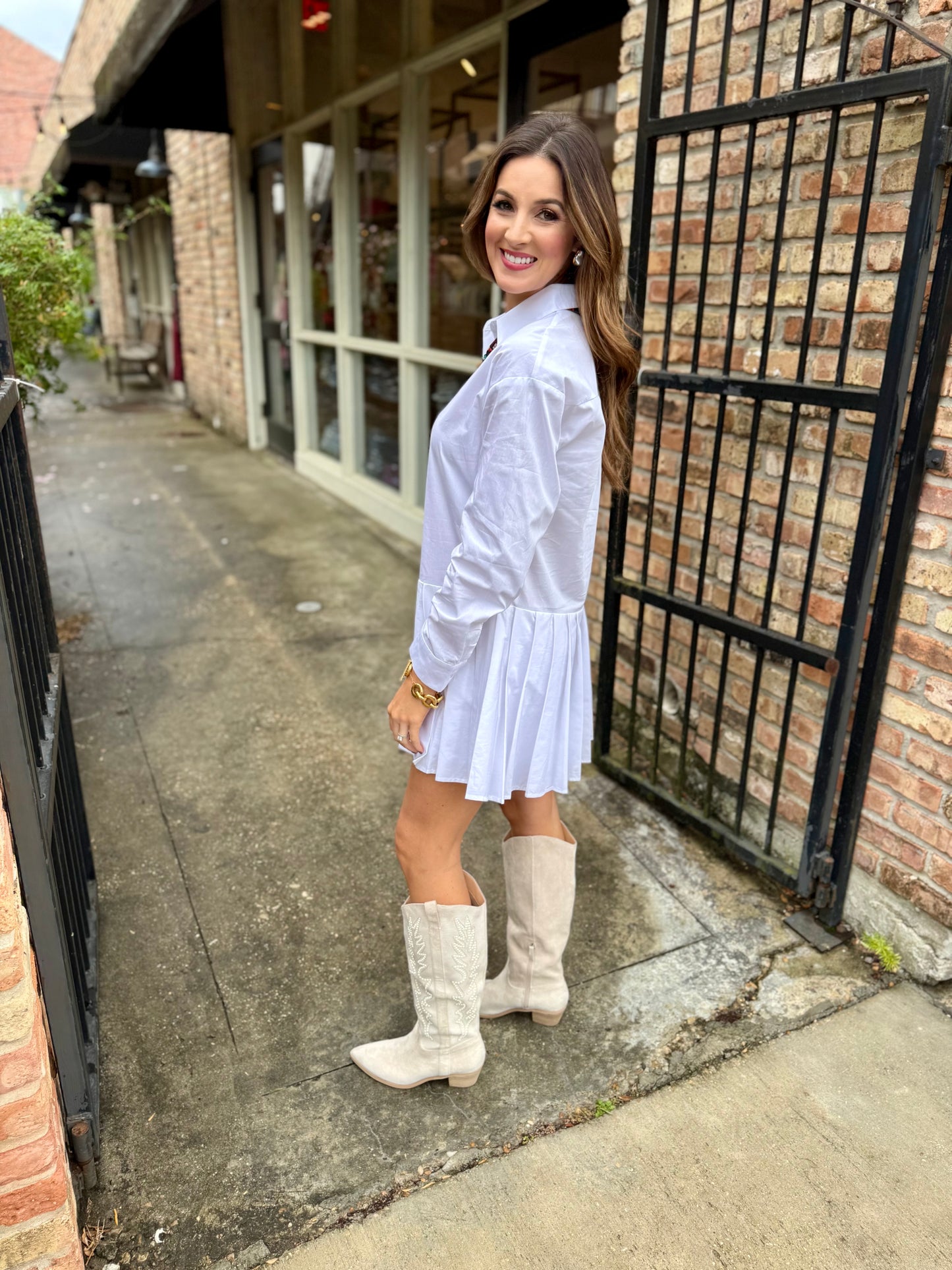 Ava Button Down Shirt Dress- White